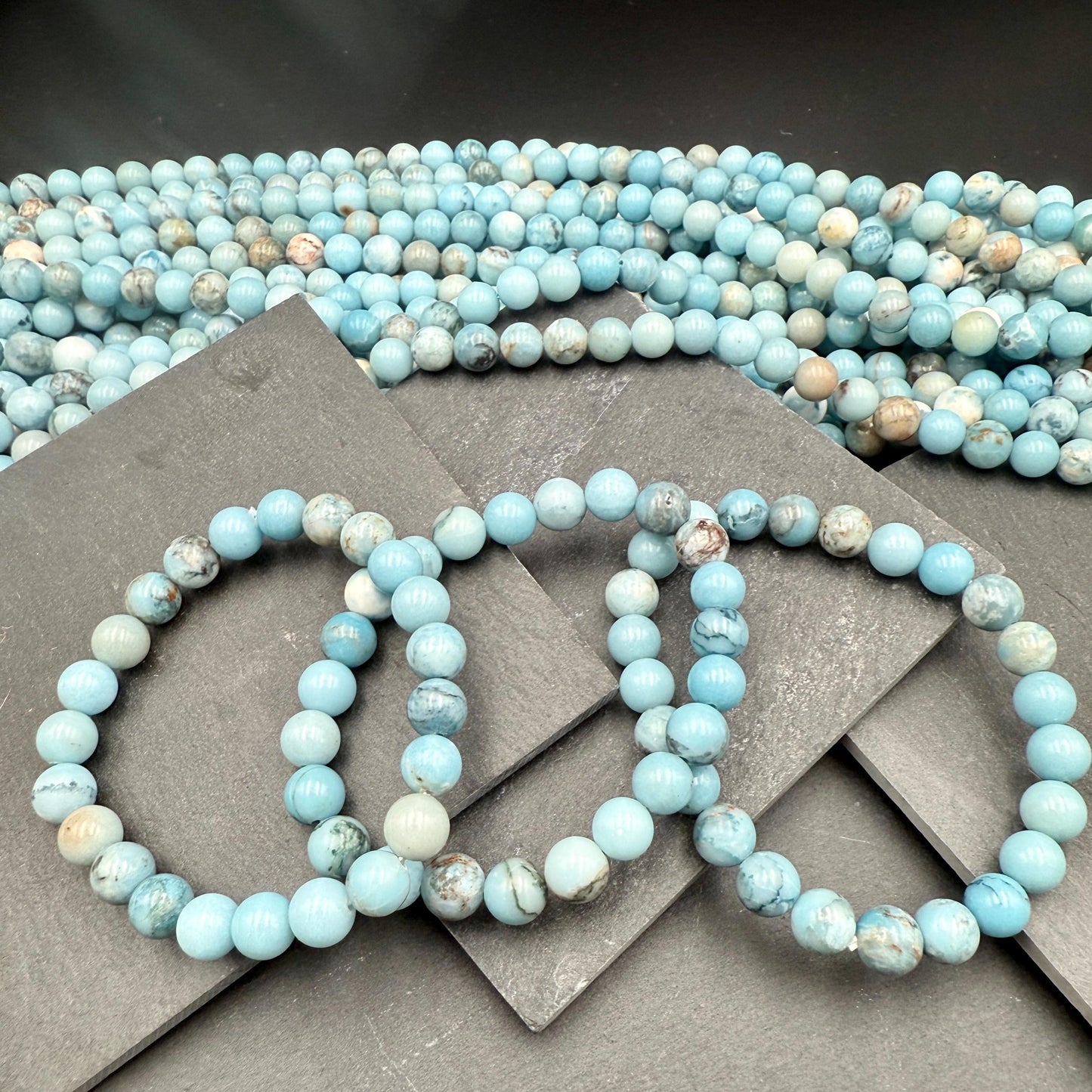 AAA Larimar Bracelet - Natural 8mm Dominican Crystal March Birthstone