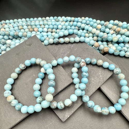 AAA Larimar Bracelet - Natural 8mm Dominican Crystal March Birthstone