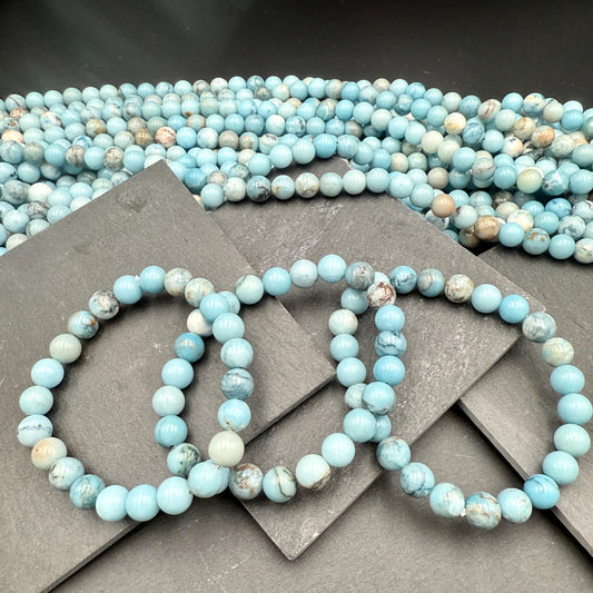 AAA Larimar Bracelet - Natural 8mm Dominican Crystal March Birthstone