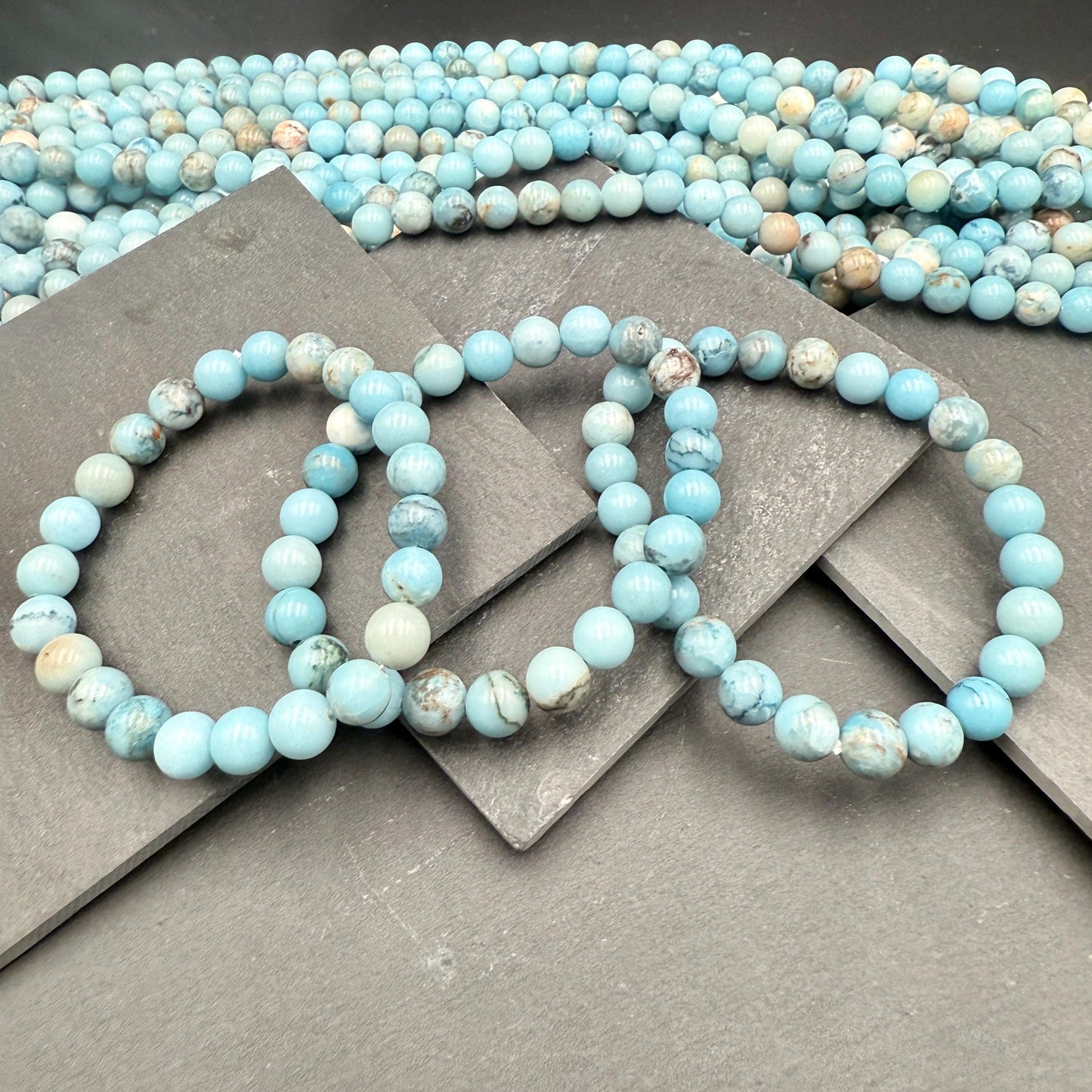 AAA Larimar Bracelet - Natural 8mm Dominican Crystal March Birthstone