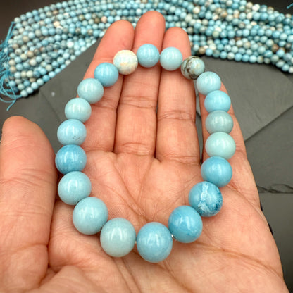 AAA Larimar Bracelet - Natural 10mm Dominican Crystal March Birthstone