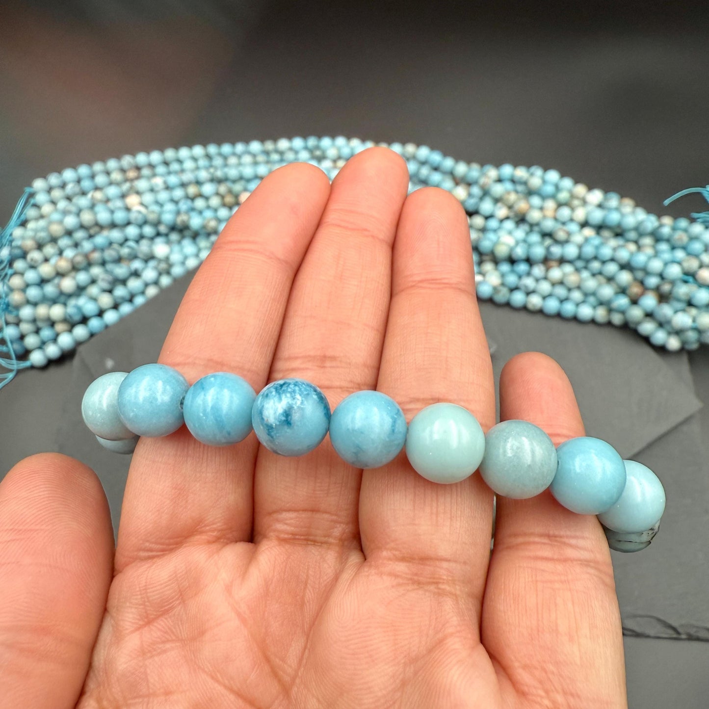 AAA Larimar Bracelet - Natural 10mm Dominican Crystal March Birthstone