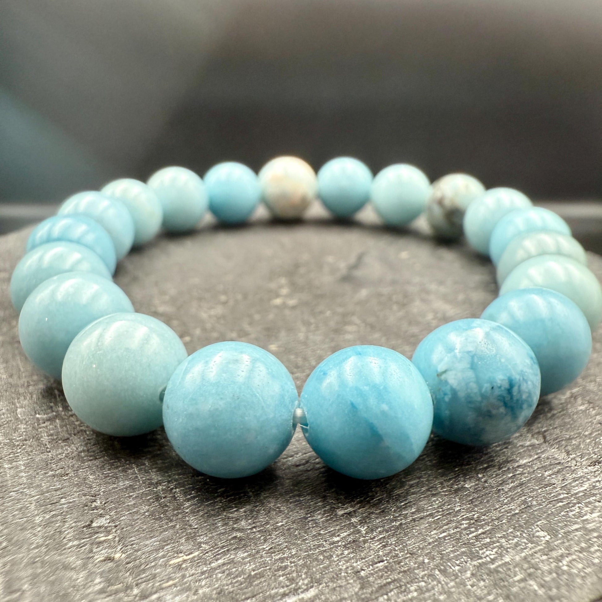 AAA Larimar Bracelet - Natural 10mm Dominican Crystal March Birthstone