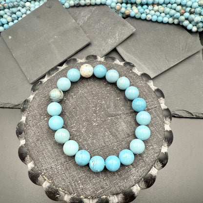 AAA Larimar Bracelet - Natural 10mm Dominican Crystal March Birthstone