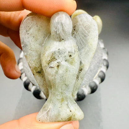 2'' Labradorite Crystal Angel Figurine: Healing Gemstone Carving, Home Decor