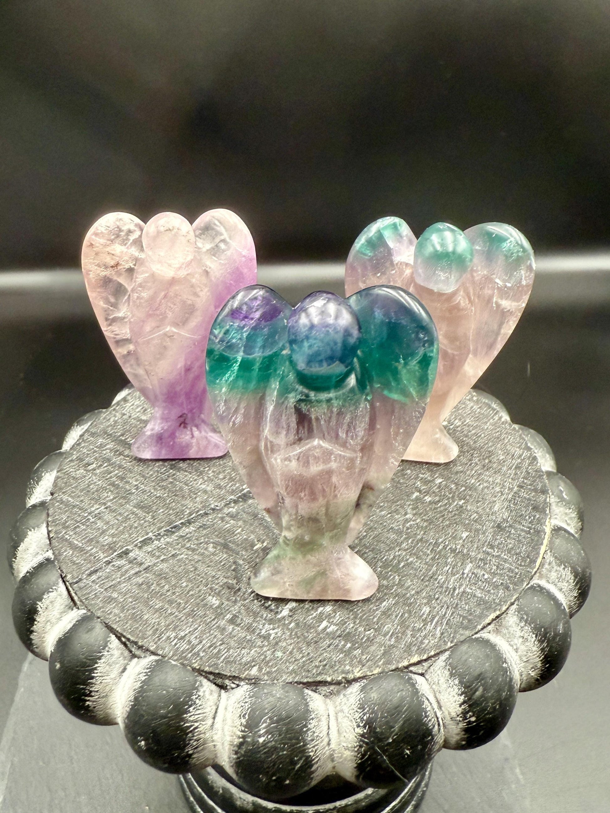 Purple and Green Fluorite Angel – Crystal of Clarity, Healing & Intuition (2")