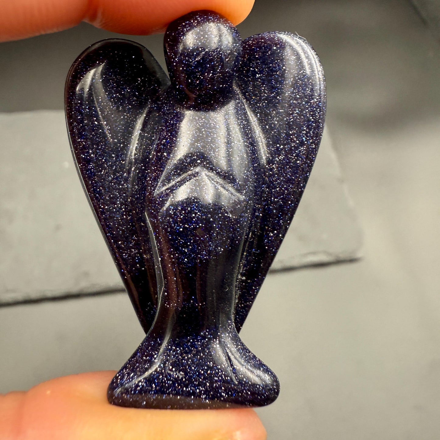 Blue Goldstone Angel – Crystal of Confidence, Ambition & Cosmic Energy (2")