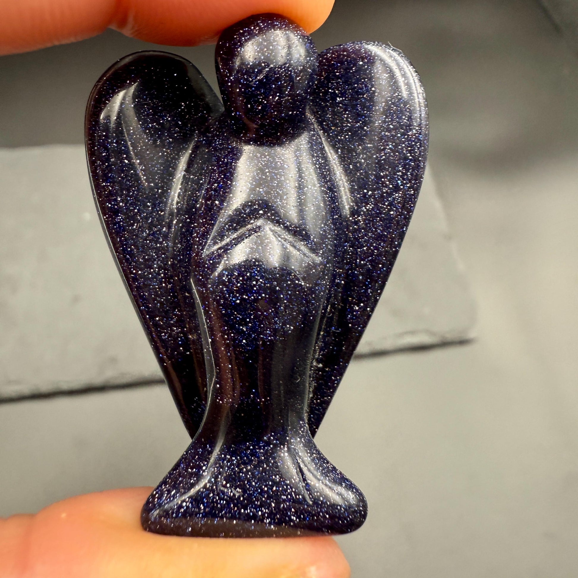 Blue Goldstone Angel – Crystal of Confidence, Ambition & Cosmic Energy (2")