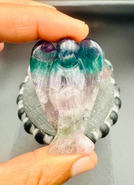 Purple and Green Fluorite Angel – Crystal of Clarity, Healing & Intuition (2")