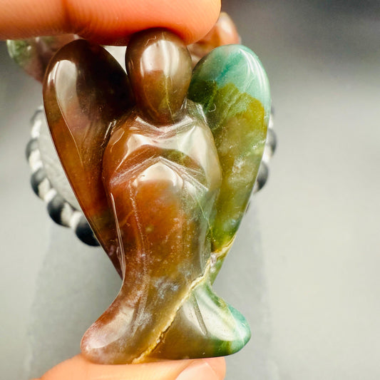 Ocean Jasper Angel Figurine – Hand-Carved Natural 2 Inch Crystal Angel