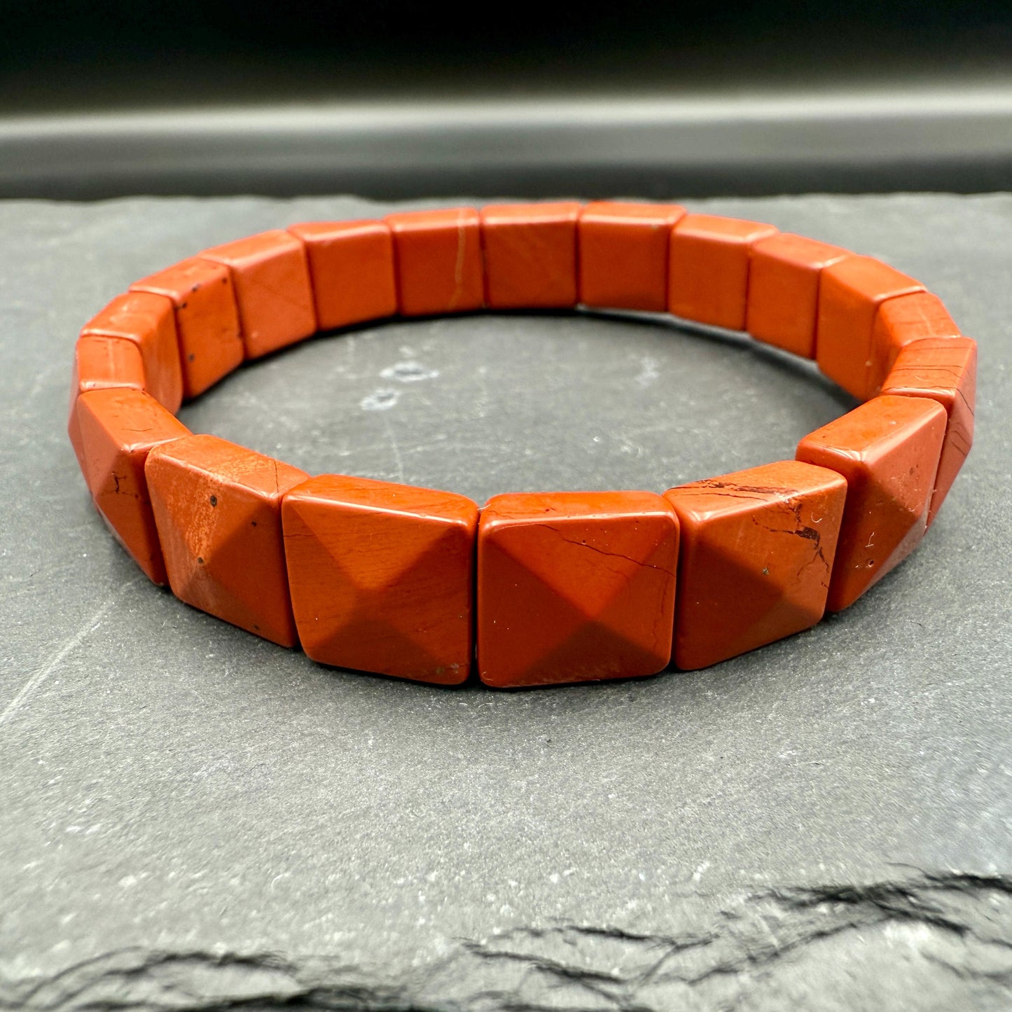 Red Jasper Bracelet 11MM – Square Pyramid Cut Crystal for Strength, Stability & Grounding Energy