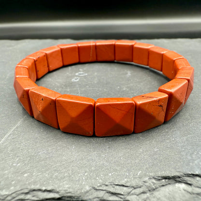 Red Jasper Bracelet 11MM – Square Pyramid Cut Crystal for Strength, Stability & Grounding Energy