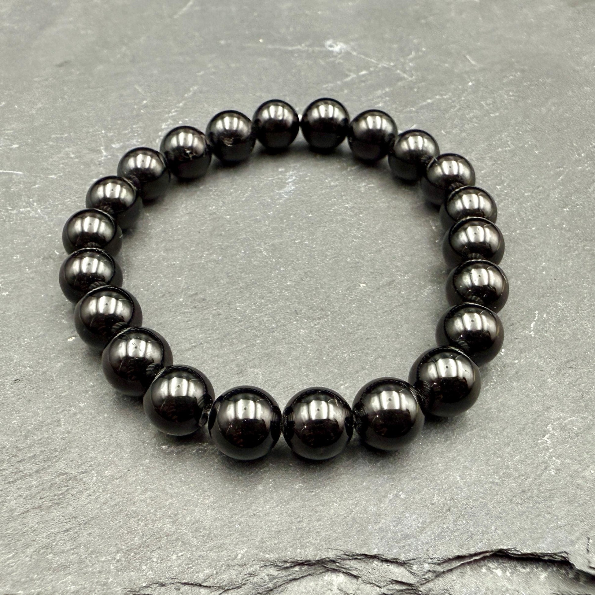 Black Tourmaline Round Bead Bracelet – 6mm 8mm 10mm 12mm | Protection Crystal | Handmade Stretch Bracelet