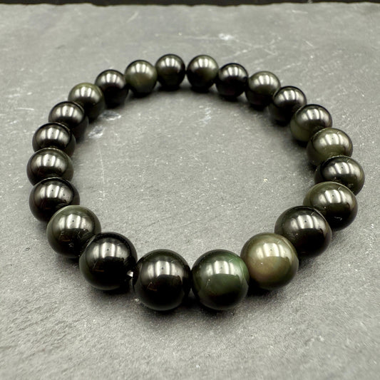 Rainbow Obsidian Bracelet – Handmade Crystal Jewelry for Protection, Emotional Healing & Grounding