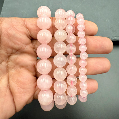 Handmade Rose Quartz Bracelet – Round Polished Beads, Madagascar Stone