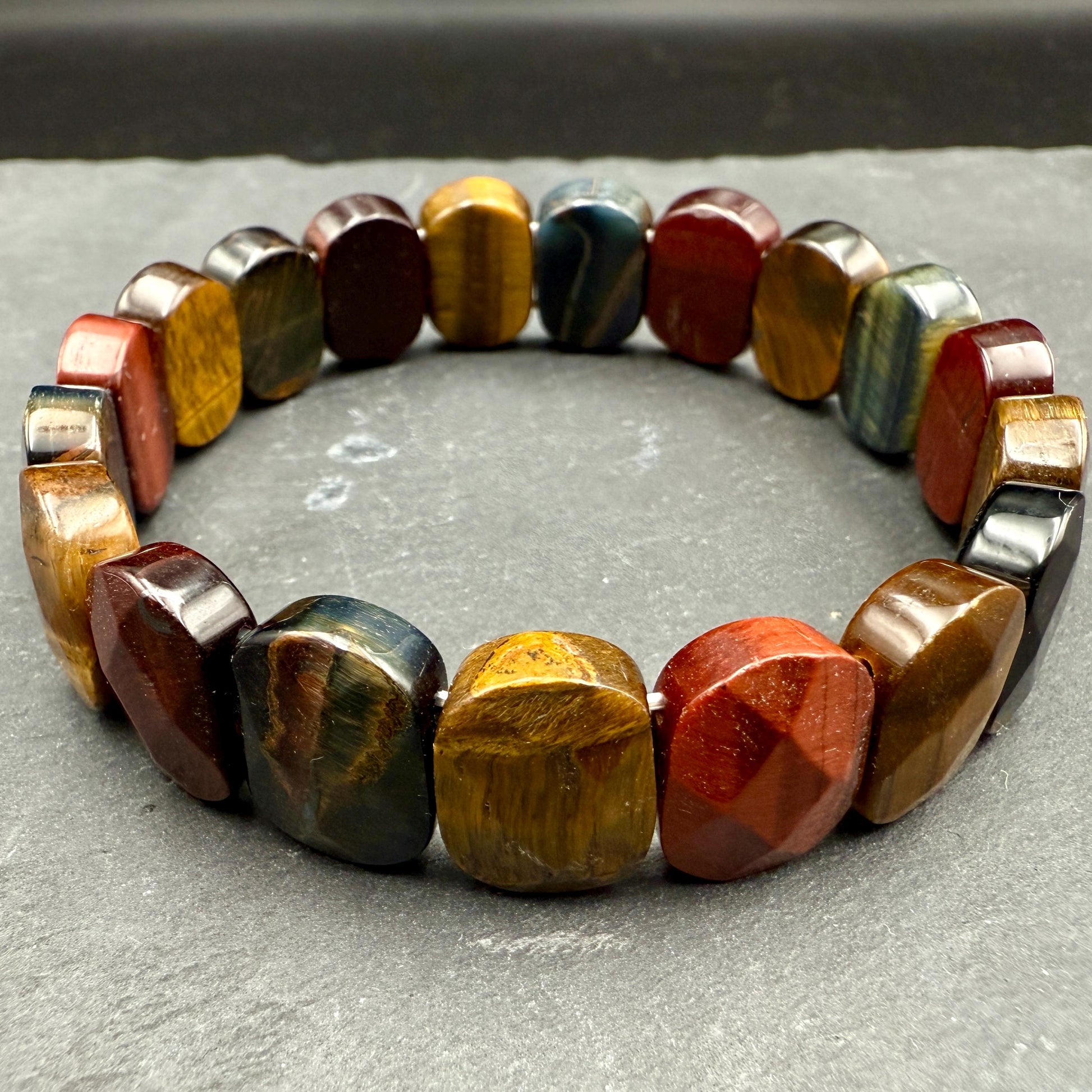 Multi-Color Tiger Eye Bracelet • Oval Faceted Crystal Jewelry