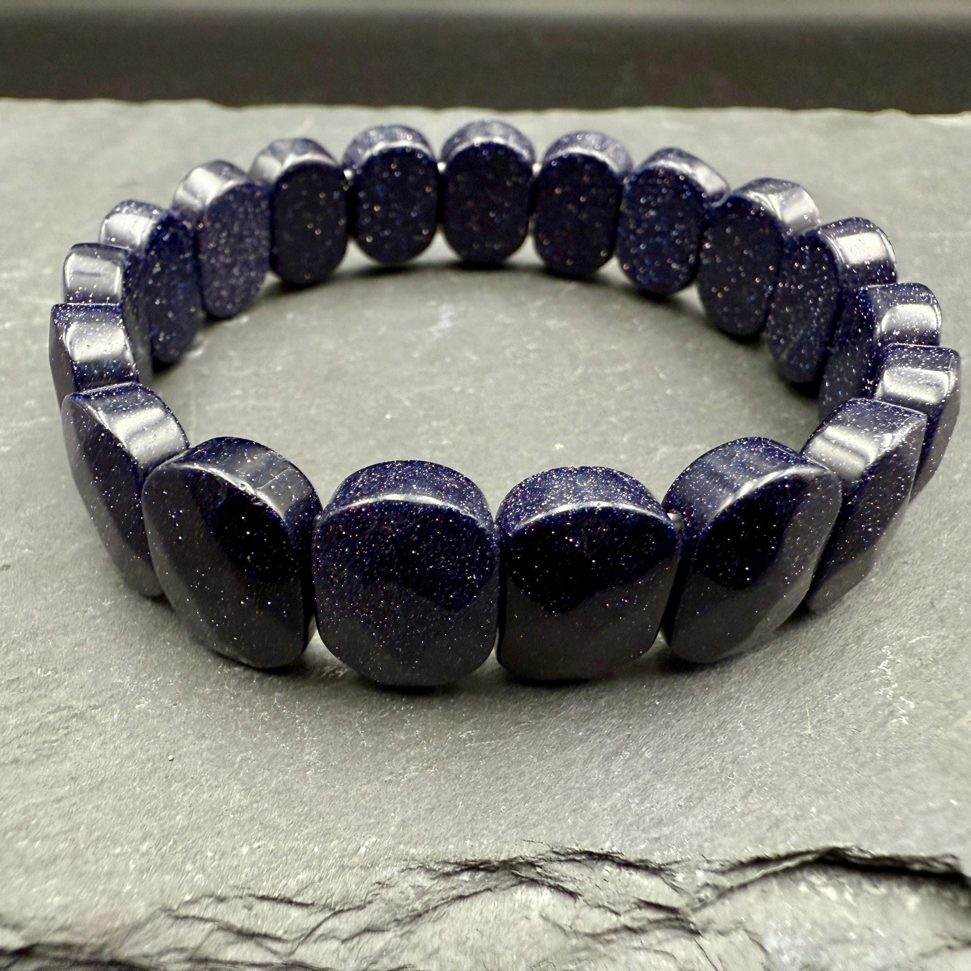 Blue Goldstone Oval Faceted Bracelet 10x15MM • Midnight Sparkle Crystal • Confidence, Ambition & Positive Energy Jewelry