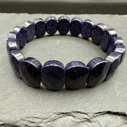 Blue Goldstone Oval Faceted Bracelet 10x15MM • Midnight Sparkle Crystal • Confidence, Ambition & Positive Energy Jewelry