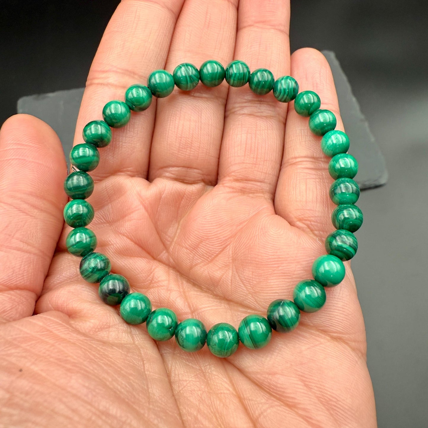 AAA Grade Malachite 6.0 - 6.5MM Round Bead Handmade Bracelet  for Protection, Transformation & Heart Healing