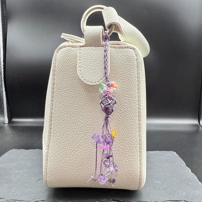 Handmade Amethyst Bag Charm – Bohemian Crystal Tassel Keychain