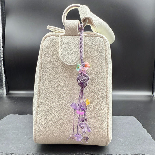 Handmade Amethyst Bag Charm – Bohemian Crystal Tassel Keychain
