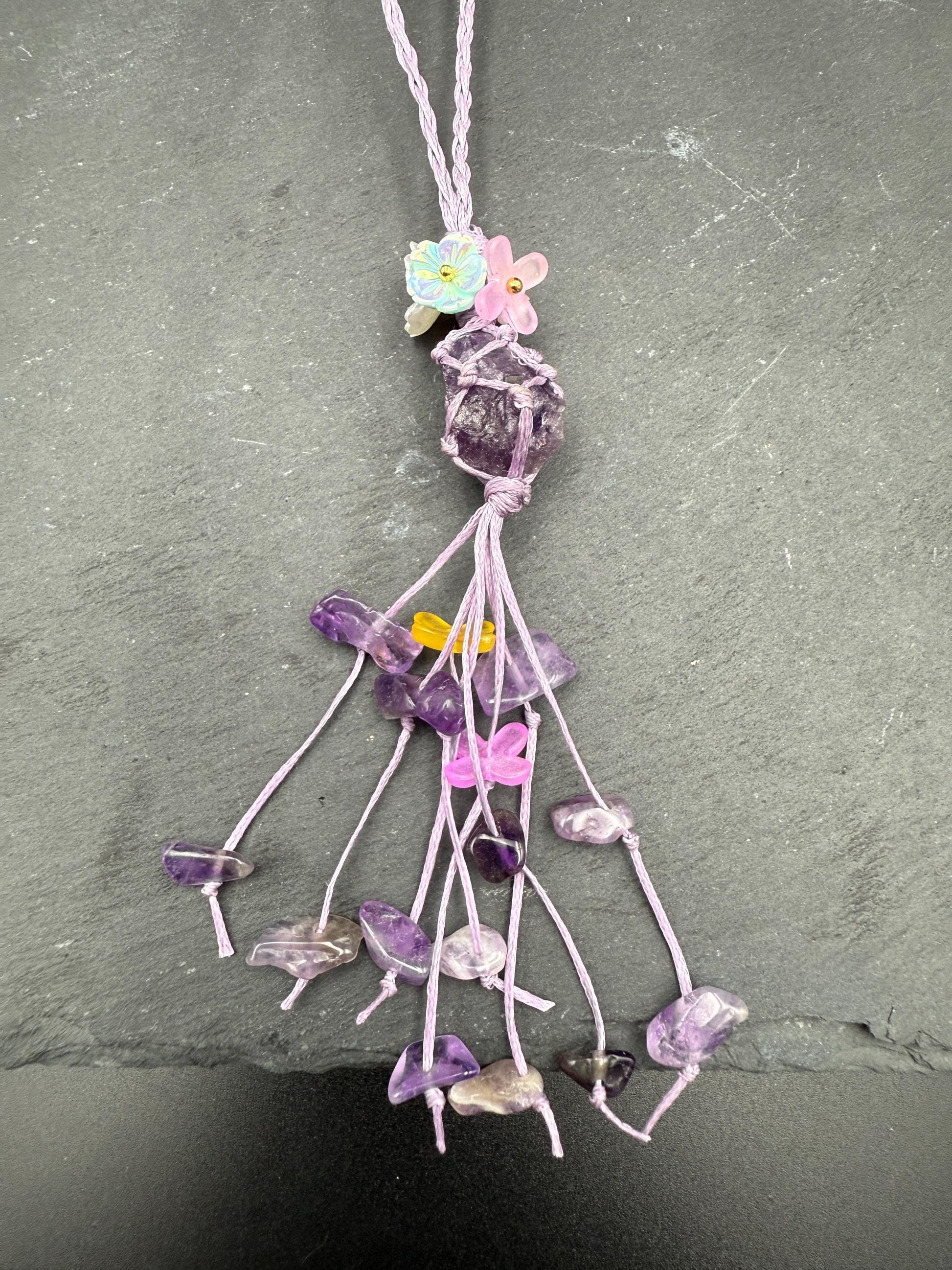 Handmade Amethyst Bag Charm – Bohemian Crystal Tassel Keychain