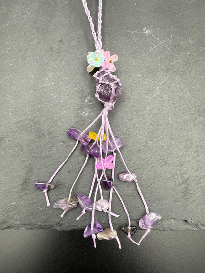 Handmade Amethyst Bag Charm – Bohemian Crystal Tassel Keychain