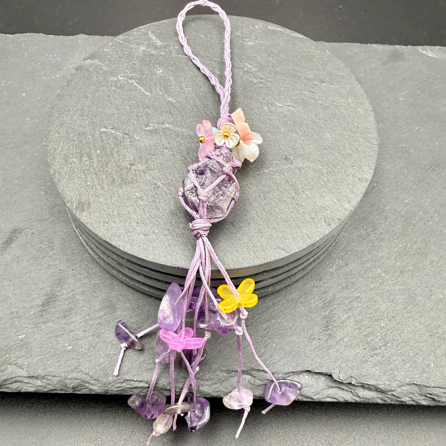 Handmade Amethyst Bag Charm – Bohemian Crystal Tassel Keychain