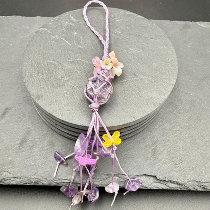 Handmade Amethyst Bag Charm – Bohemian Crystal Tassel Keychain