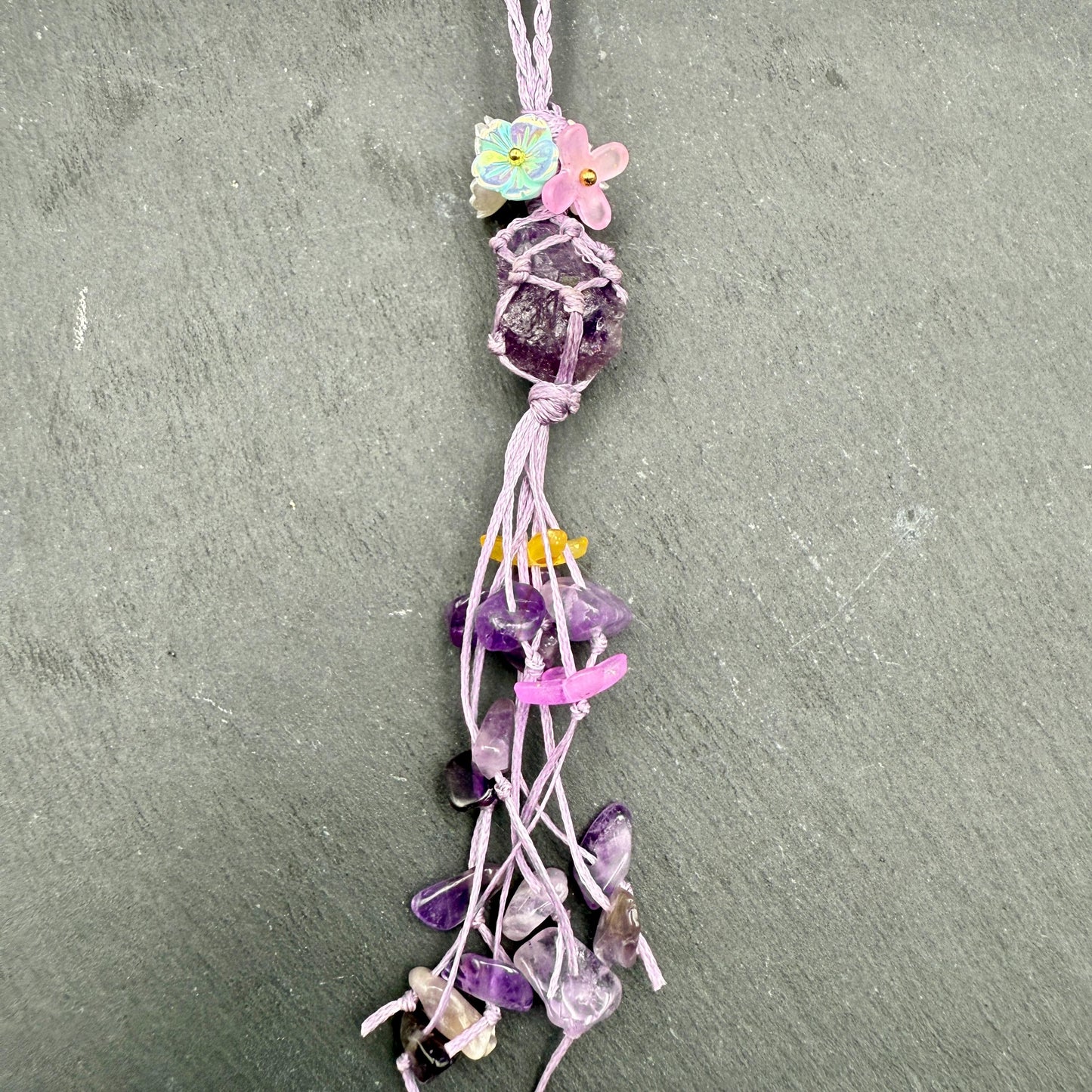 Handmade Amethyst Bag Charm – Bohemian Crystal Tassel Keychain