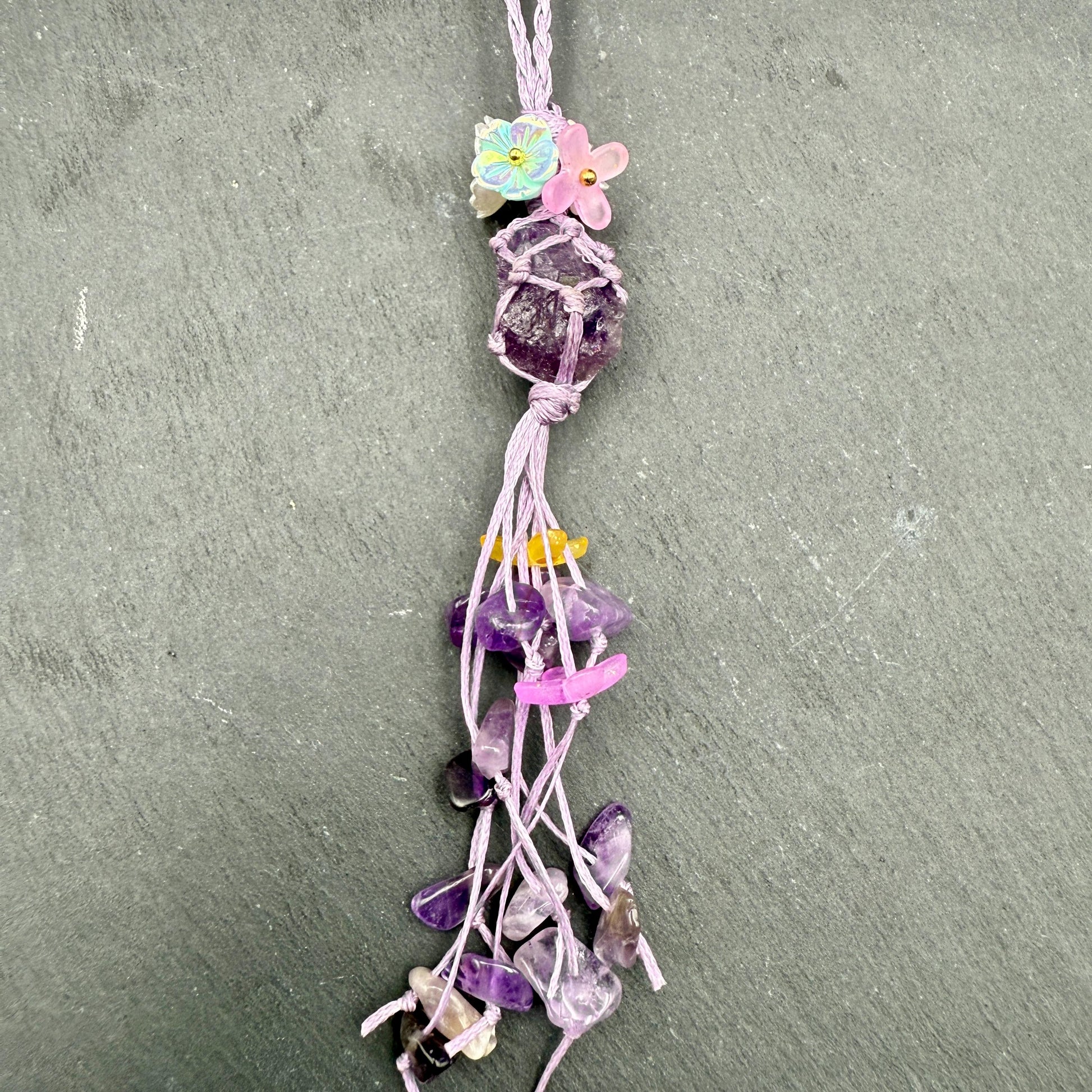Handmade Amethyst Bag Charm – Bohemian Crystal Tassel Keychain