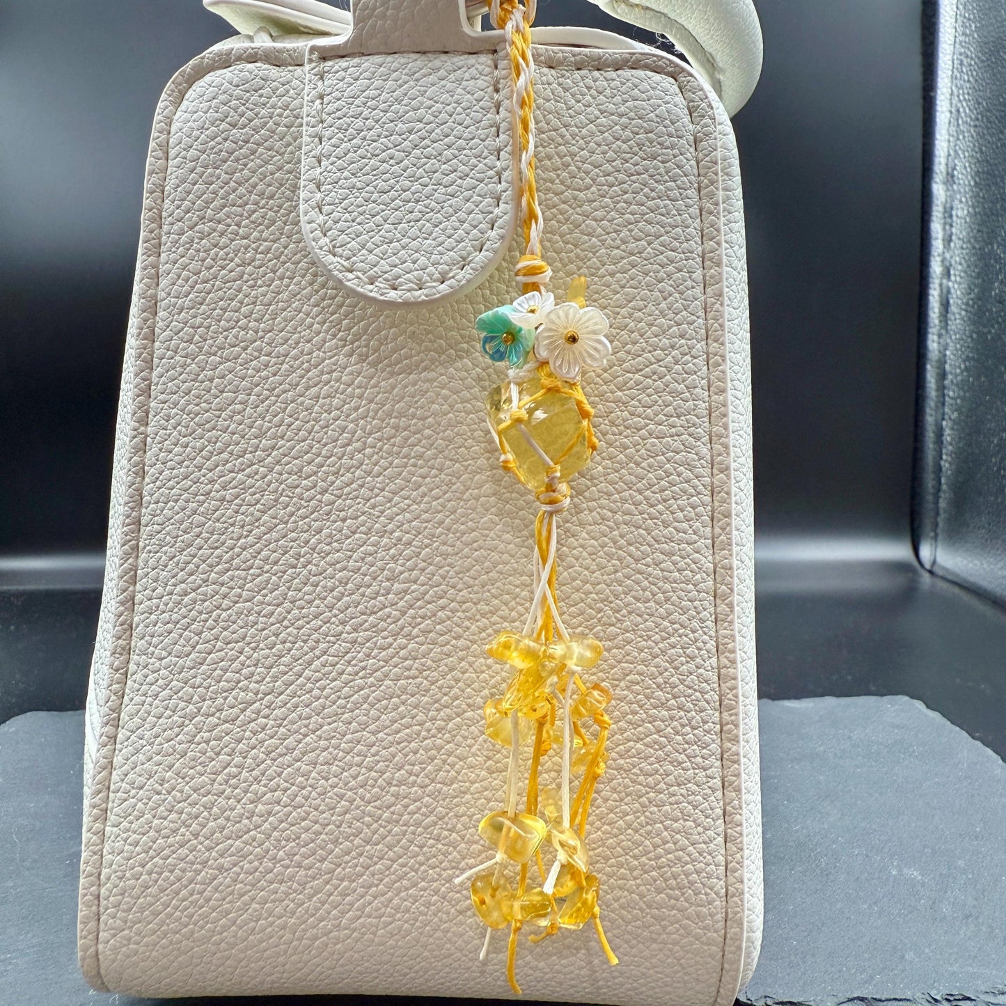 Handmade Citrine Crystal Bag Charm – Bohemian Tassel Keychain