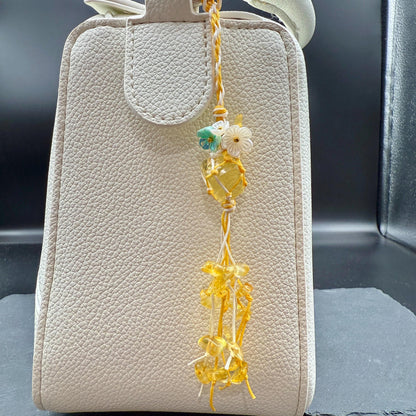 Handmade Citrine Crystal Bag Charm – Bohemian Tassel Keychain