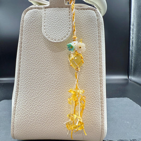 Handmade Citrine Crystal Bag Charm – Bohemian Tassel Keychain