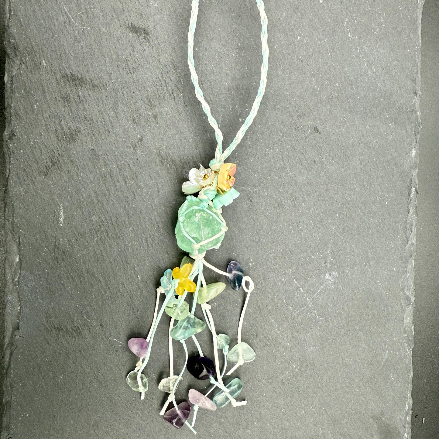 Handmade Green Fluorite Crystal Bag Charm – Bohemian Tassel Keychain