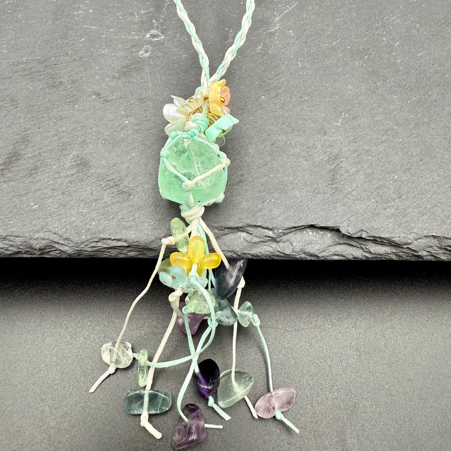 Handmade Green Fluorite Crystal Bag Charm – Bohemian Tassel Keychain