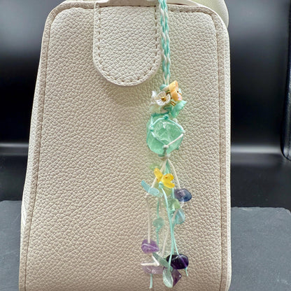 Handmade Green Fluorite Crystal Bag Charm – Bohemian Tassel Keychain
