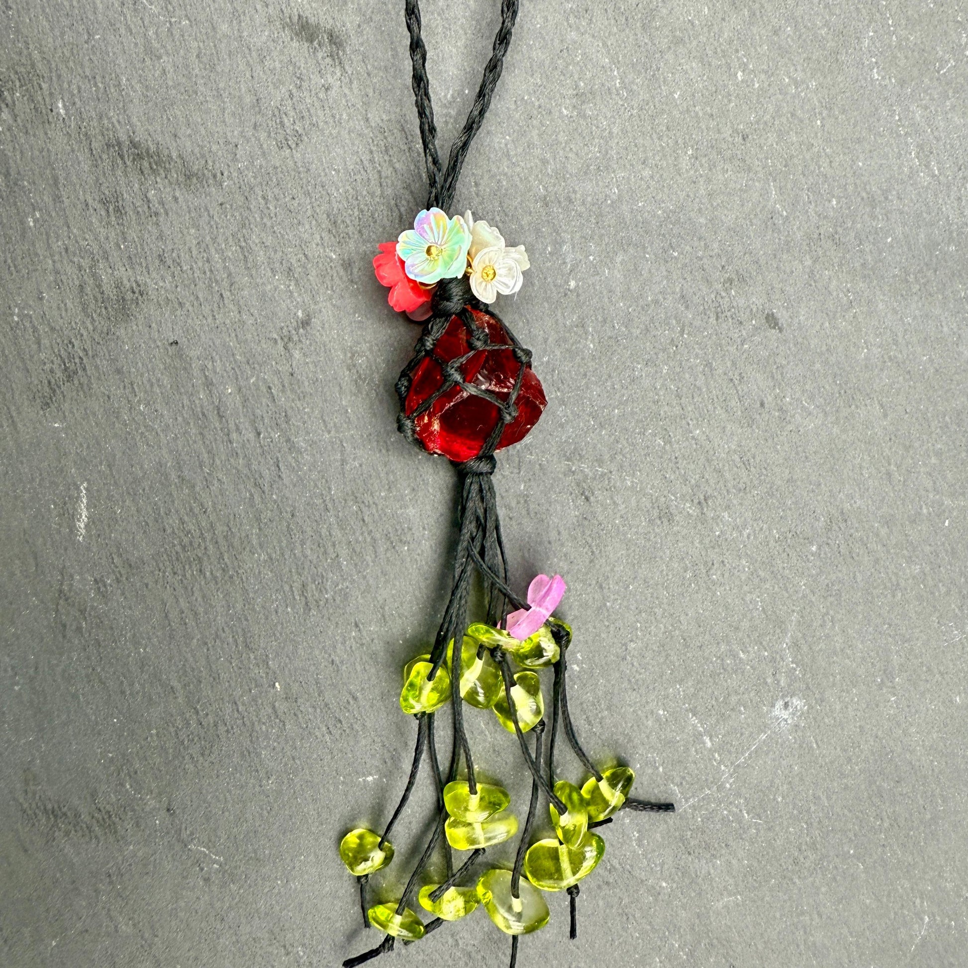 Handmade Cherry Red Glass Bag Charm – Bohemian Tassel Keychain
