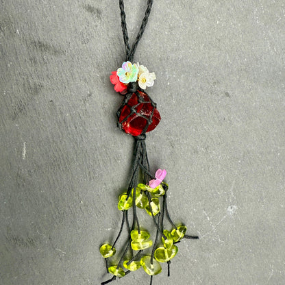 Handmade Cherry Red Glass Bag Charm – Bohemian Tassel Keychain
