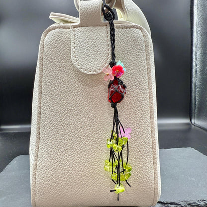 Handmade Cherry Red Glass Bag Charm – Bohemian Tassel Keychain