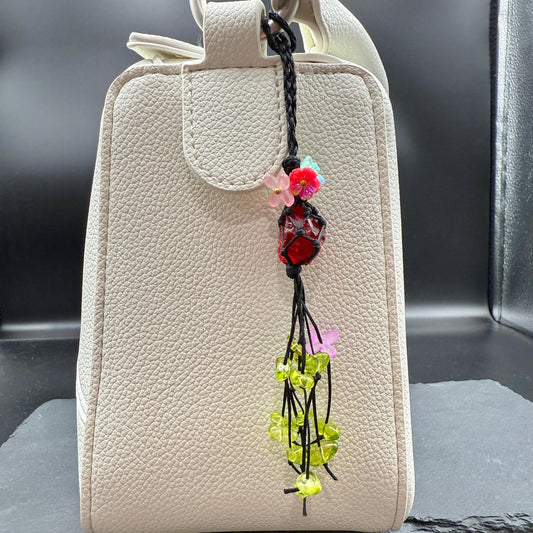 Handmade Cherry Red Glass Bag Charm – Bohemian Tassel Keychain