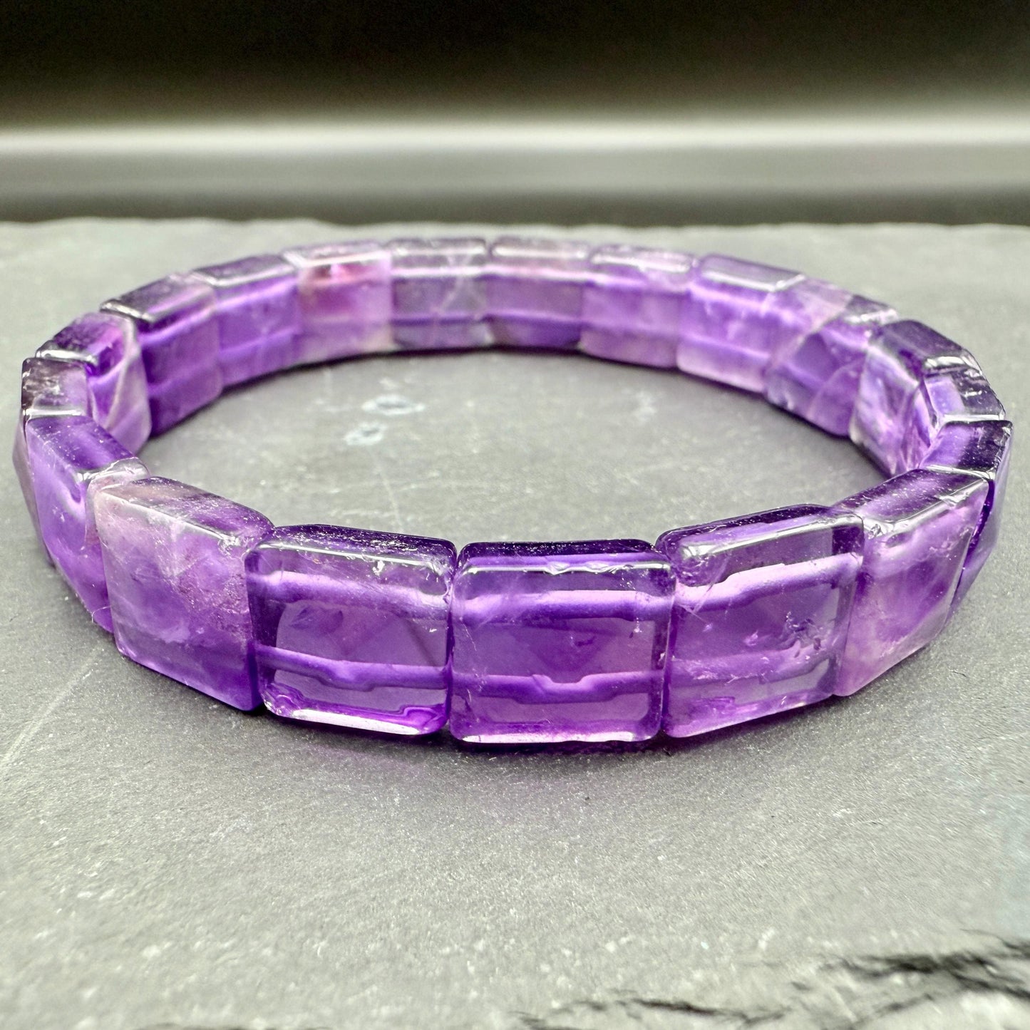 Amethyst Bracelet 11MM – Square Pyramid Cut Crystal for Calm, Intuition & Spiritual Protection