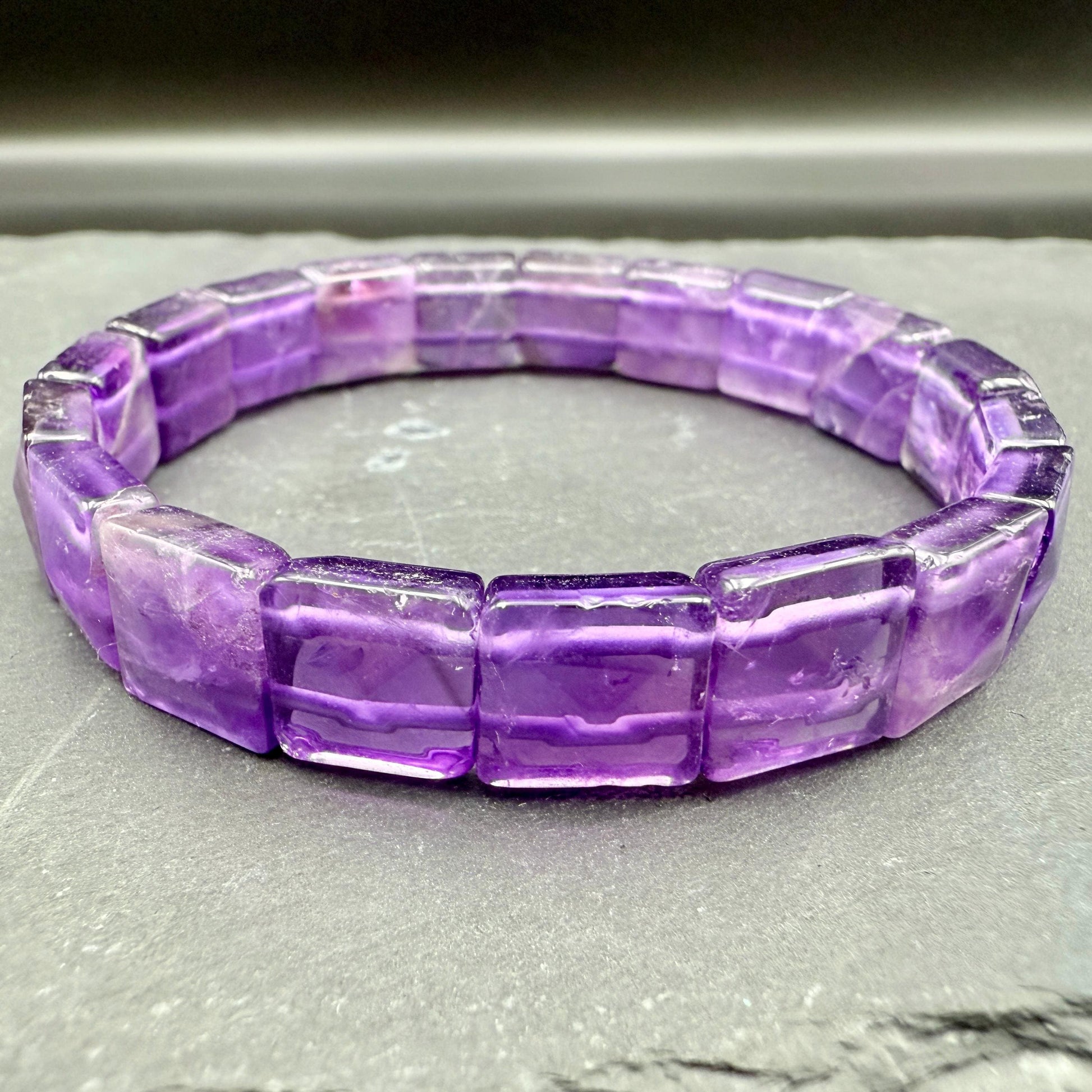 Amethyst Bracelet 11MM – Square Pyramid Cut Crystal for Calm, Intuition & Spiritual Protection