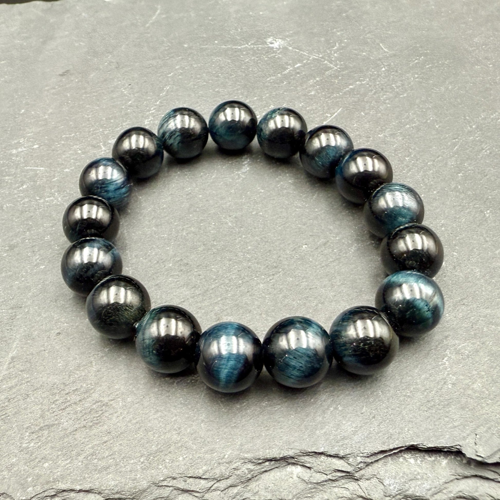 Blue Tiger Eye Bead Bracelet – Handmade Stone of Insight