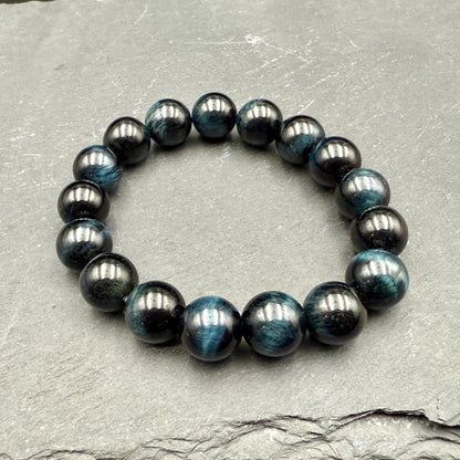 Blue Tiger Eye Bead Bracelet – Handmade Stone of Insight