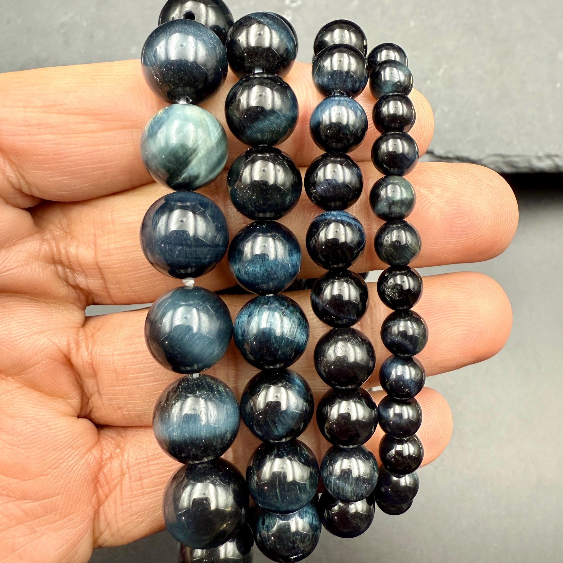 Blue Tiger Eye Bead Bracelet – Handmade Stone of Insight