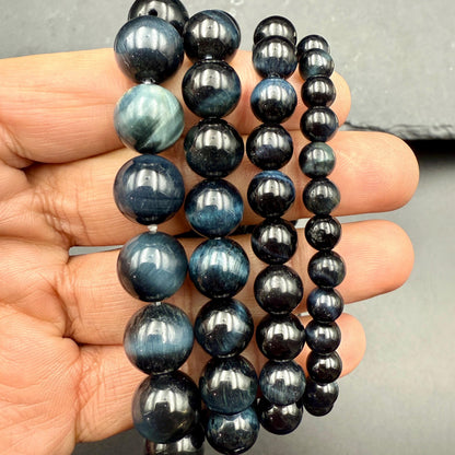 Blue Tiger Eye Bead Bracelet – Handmade Stone of Insight