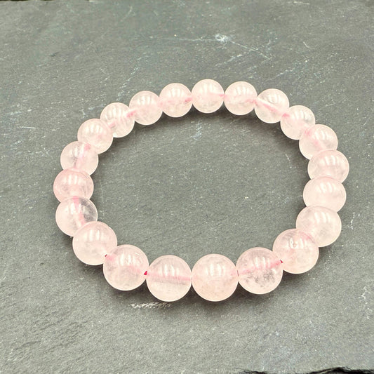 Handmade Rose Quartz Bracelet – Round Polished Beads, Madagascar Stone