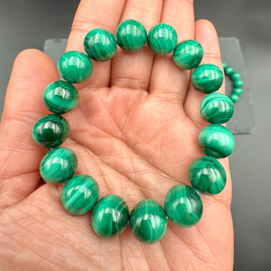 AAA Grade Malachite 12MM Round Bead Handmade Bracelet  for Protection, Transformation & Heart Healing