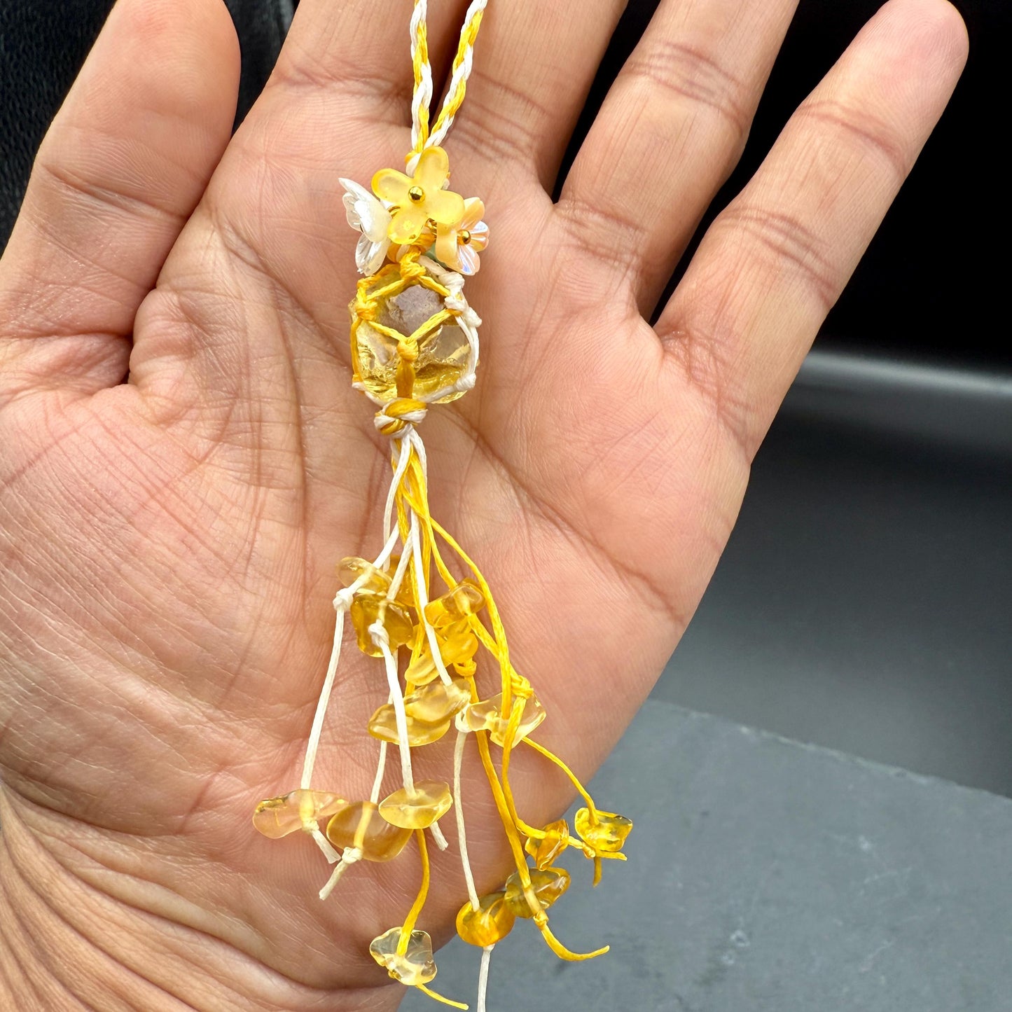 Handmade Citrine Crystal Bag Charm – Bohemian Tassel Keychain
